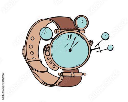 Steampunk vintage style watch. Wristwatch, retro steam-punk design. Mechanica...