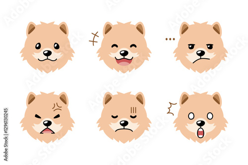 Set of cute character cute dog faces showing different emotions for design.