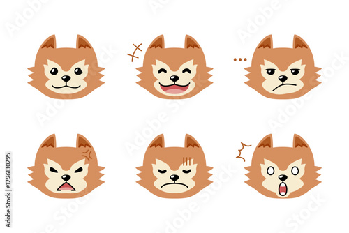 Set of cute character dog faces showing different emotions for design.