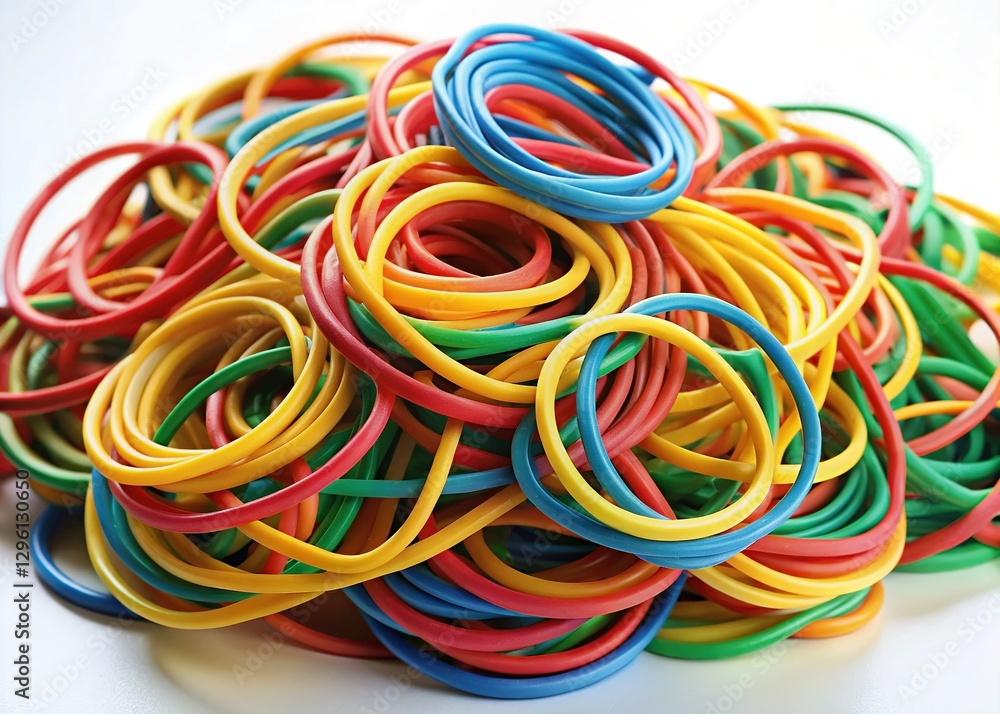 Colorful Rubber Bands Arranged on White Background - Stock Photo Colorful Rubber Bands Arranged on White Background - Stock Photo