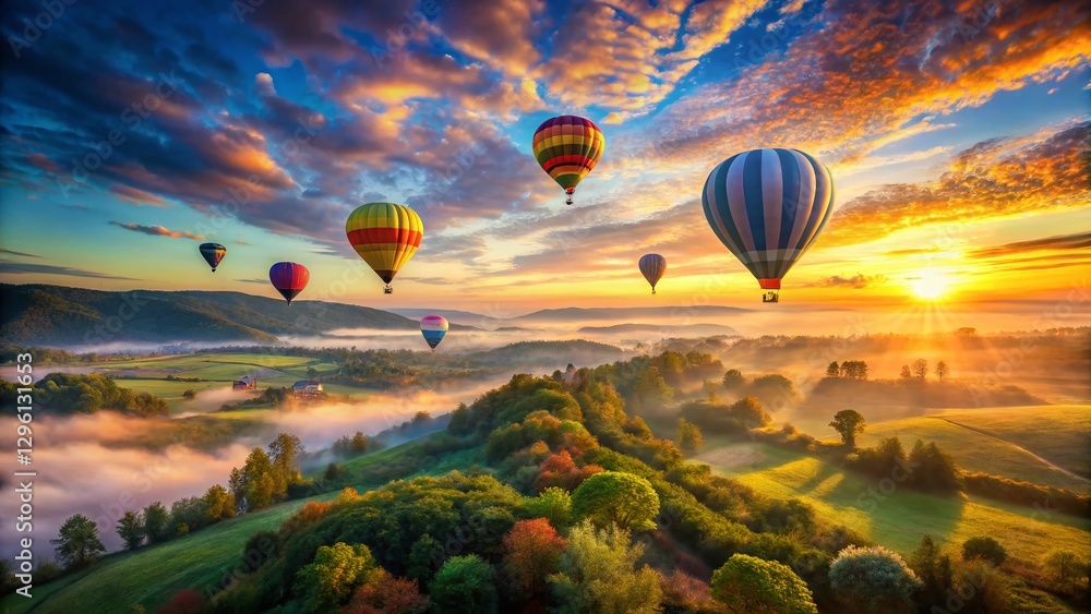 Obraz premium Aerial Watercolor Hot Air Balloons Festival - Stunning Drone Photography