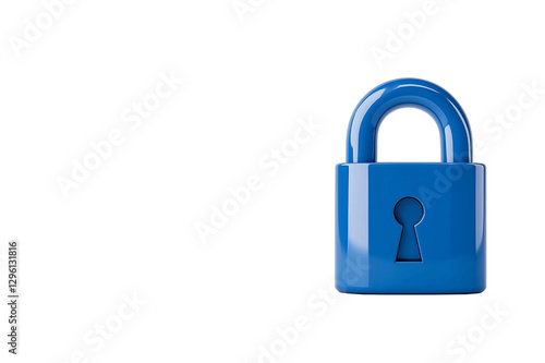 digital lock icon, cyber security symbol, holographic effect, metallic and blue, isolated on white background png cut