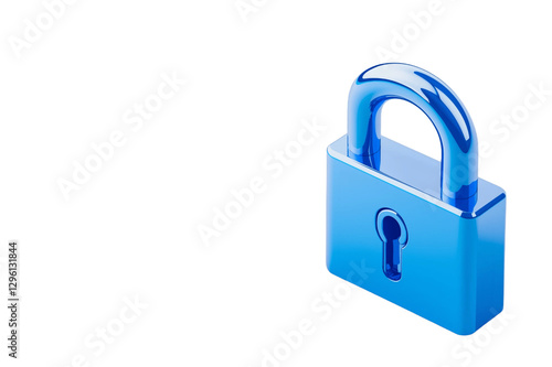 digital lock icon, cyber security symbol, holographic effect, metallic and blue, isolated on white background png cut