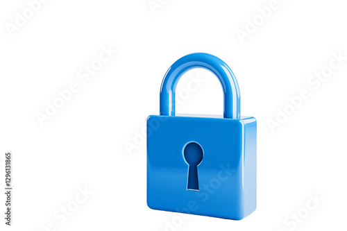 digital lock icon, cyber security symbol, holographic effect, metallic and blue, isolated on white background png cut