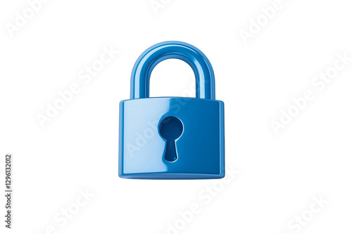 digital lock icon, cyber security symbol, holographic effect, metallic and blue, isolated on white background png cut