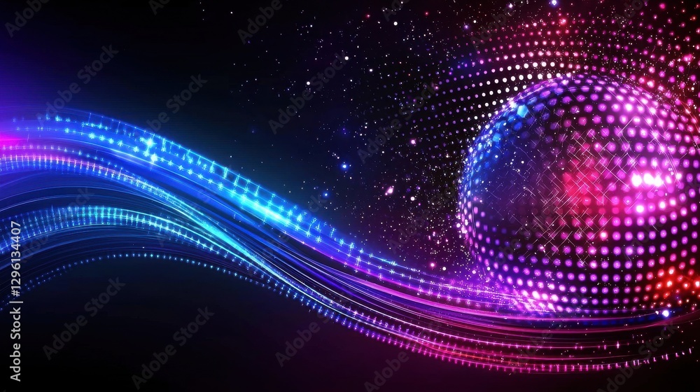 Obraz premium A vibrant, abstract design featuring colorful light waves and dotted patterns, creating a dynamic and energetic visual experience.