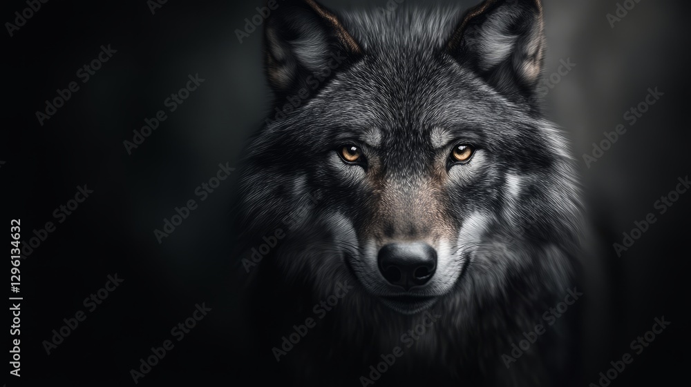 Fototapeta premium Majestic Wolf with Intense Gaze Against Dark Background Captivating and Powerful Presence