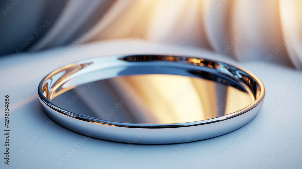 Elegant Reflections of a Shiny Metal Tray on Soft Fabric Background in Warm Lighting Elegant Reflections of a Shiny Metal Tray on Soft Fabric Background in Warm Lighting