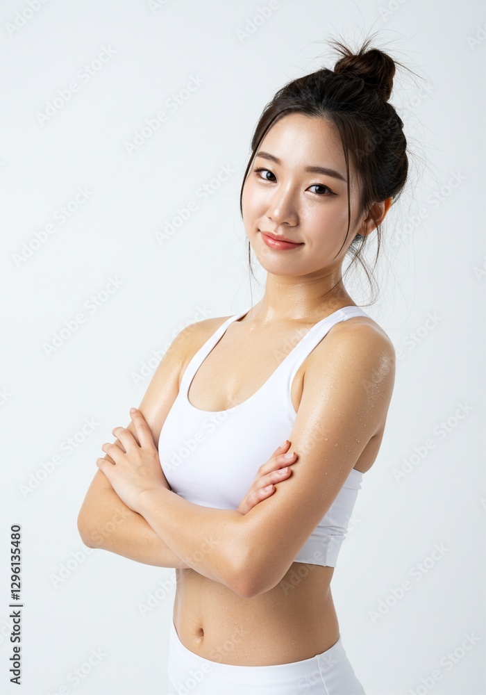 beautiful young woman standing straight arms crossed wearing yoga clothes healthy lifestyle beautiful young woman standing straight arms crossed wearing yoga clothes healthy lifestyle