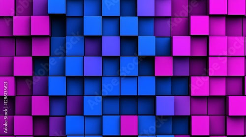 Colorful Geometric Abstract Blocks Pattern with Shades of Blue and Purple in a Modern Design Background