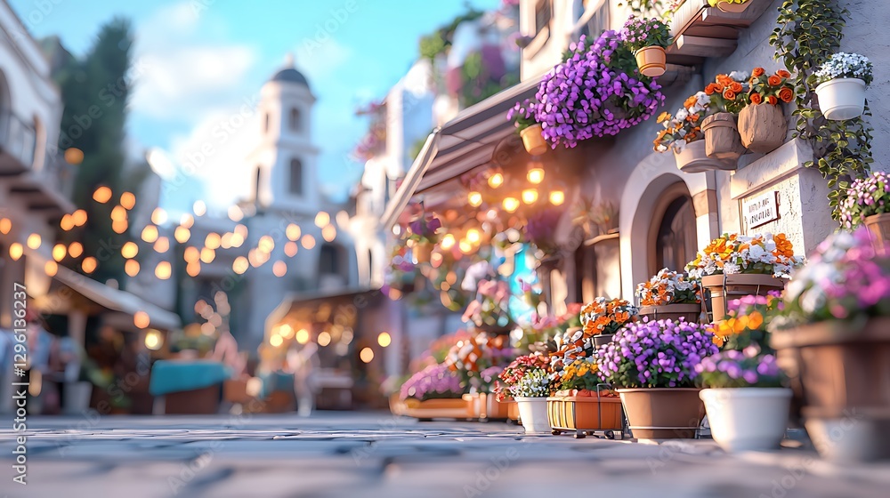 Fototapeta premium Vibrant floral market in a quaint village nature's beauty from a ground perspective