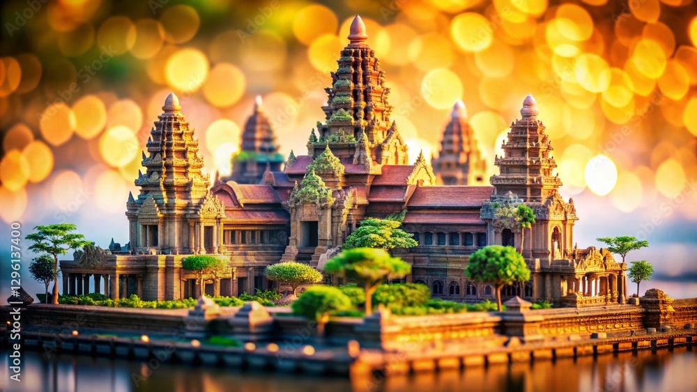 Fototapeta premium Angkor Wat Temple, Isolated on White, Bokeh Background Stock Photo