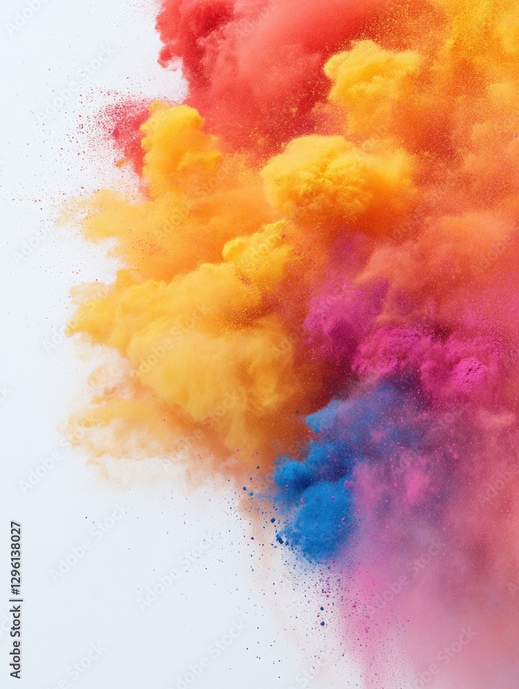 Obraz premium Vibrant colored powder being blown away into a soft mist with a blurred background.