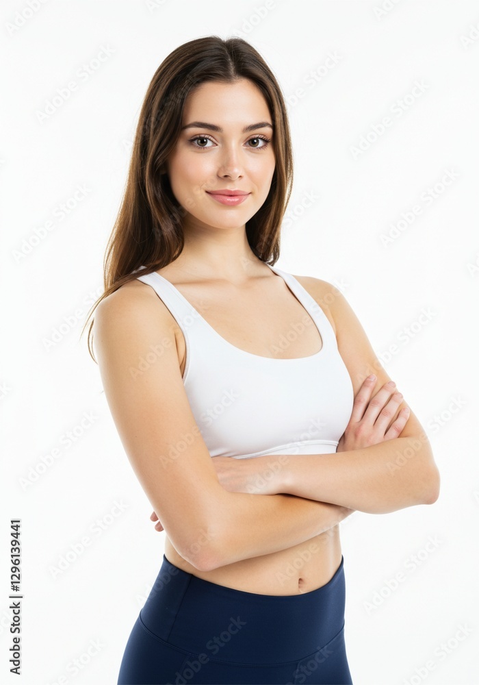 beautiful young woman standing straight arms crossed wearing yoga clothes healthy lifestyle beautiful young woman standing straight arms crossed wearing yoga clothes healthy lifestyle