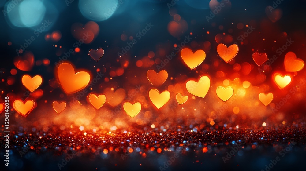 Fototapeta premium Warm Glittering Hearts Background with Copy Space, Valentine s Day Design, Romantic Backdrop