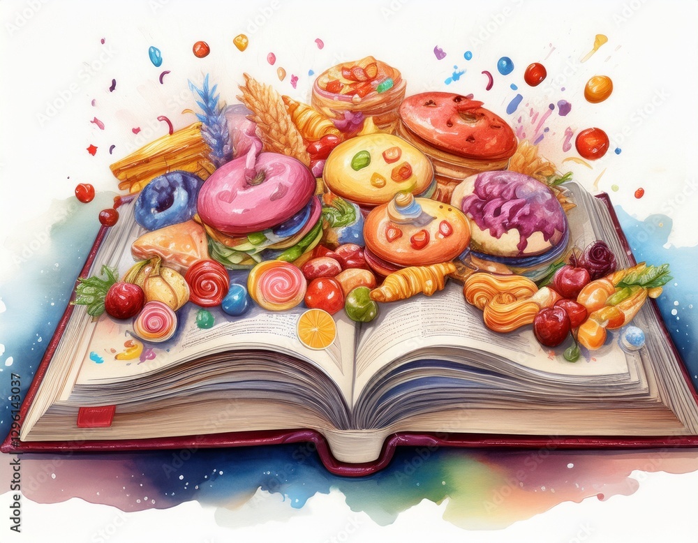 Obraz premium 本からお菓子がたくさん飛び出ている