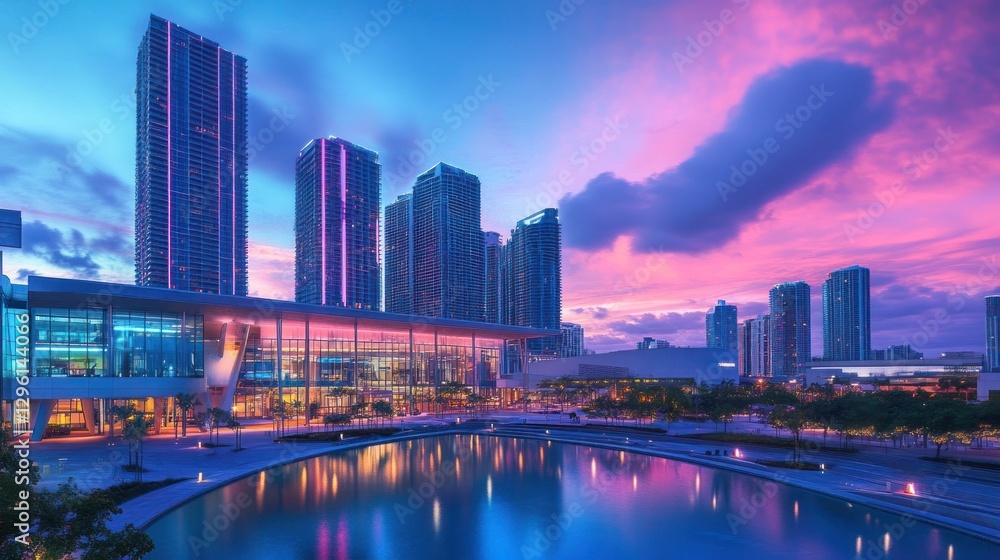 Miami Skyline Sunset: Breathtaking View of Modern Architecture and Vibrant Colors Miami Skyline Sunset: Breathtaking View of Modern Architecture and Vibrant Colors