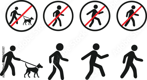 No Pets Allowed Sign Showing People Walking Dogs