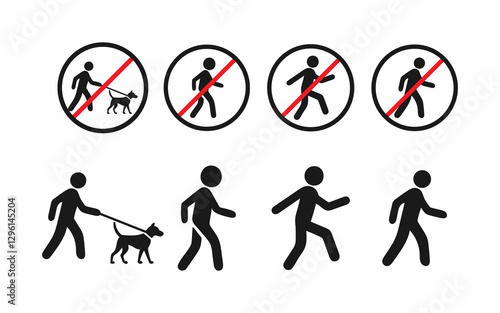 No Pets Allowed Sign Showing People Walking Dogs