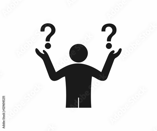 Illustration of a person with question marks, symbolizing uncertainty.