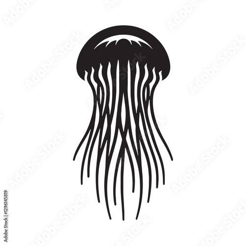 Drifting Jellyfish silhouette, weightless in the ocean’s embrace - Jellyfish illustration - Minimalist Jellyfish vector - Fish silhouette
