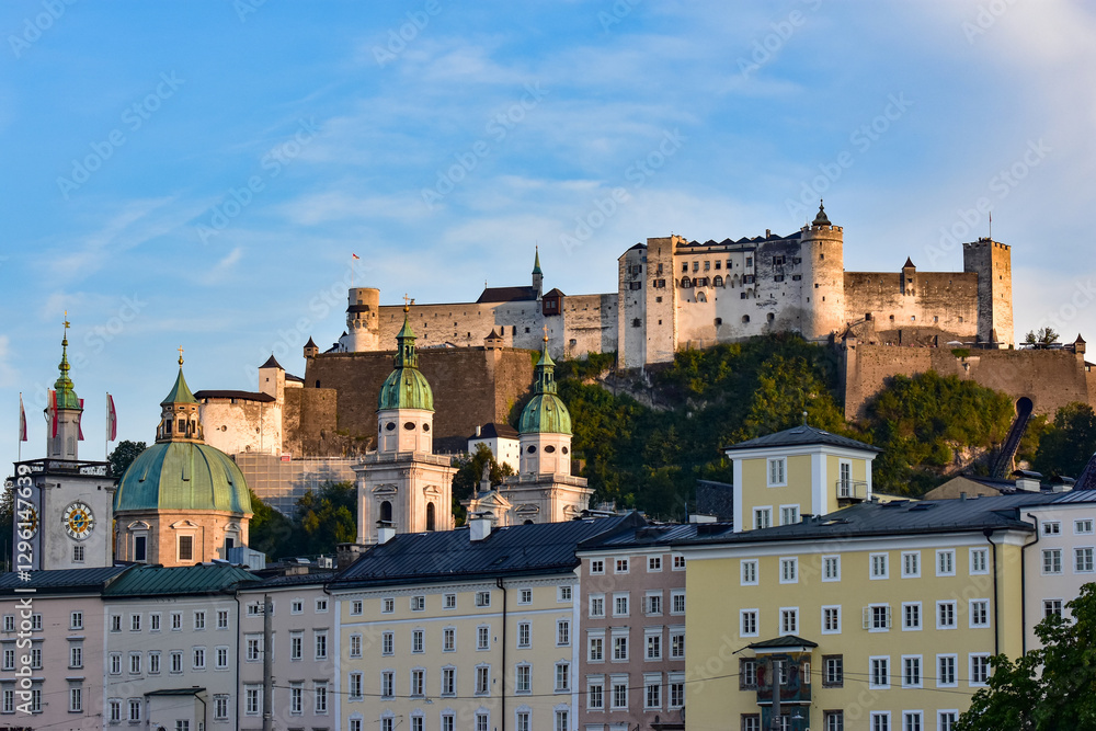 Fototapeta premium Hohensalzburg castle viewed from Mirabellgarten, Salzburg, Austria
