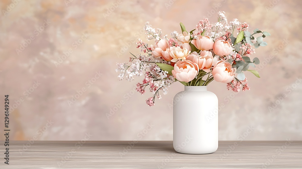 Floral arrangement display indoor setting nature's beauty soft colors contemporary design Floral arrangement display indoor setting nature's beauty soft colors contemporary design