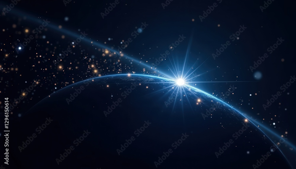 Obraz premium View of Earth illuminated by sunlight from space showcasing continents and oceans against a starry background
