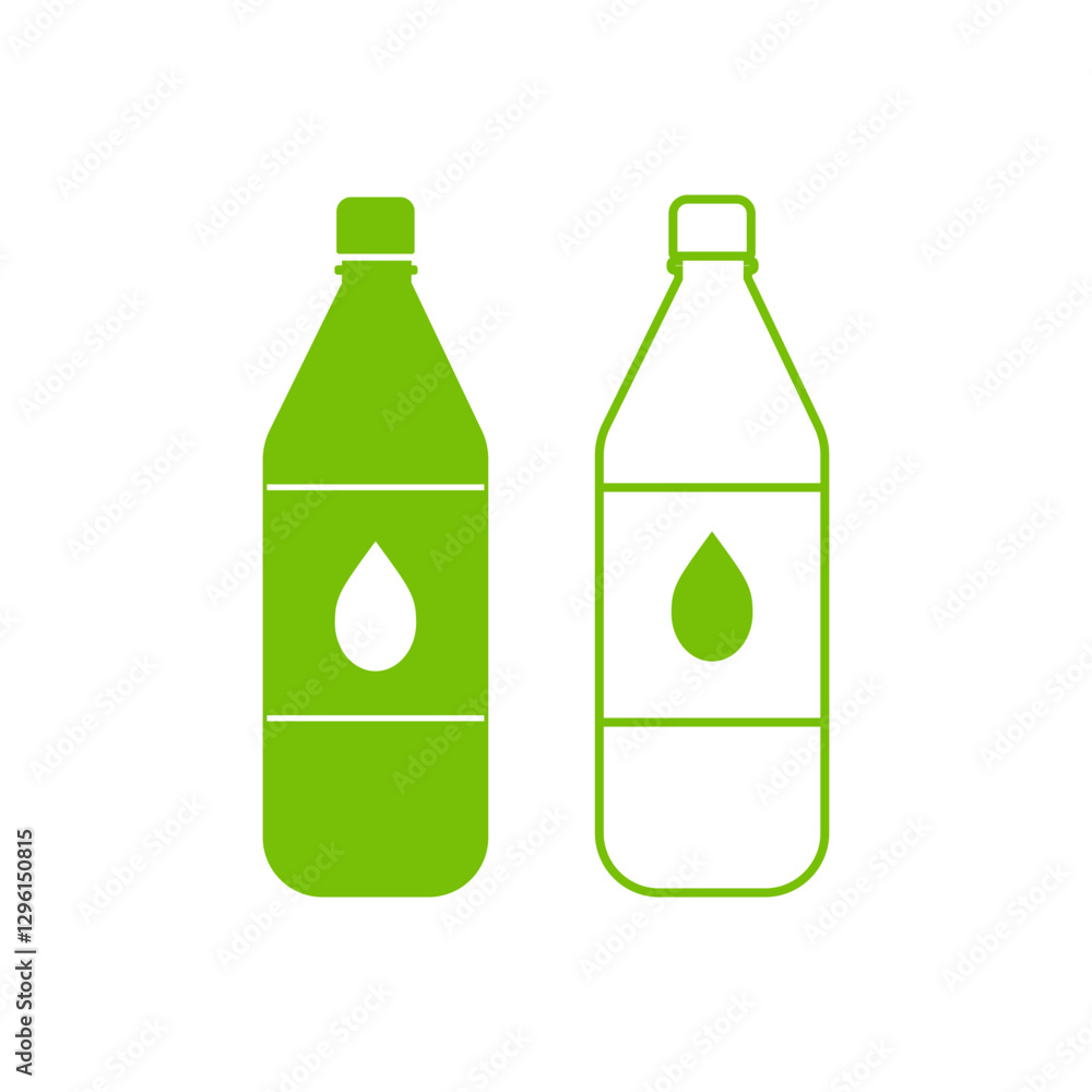 Bottle icon set. Green bottle vector icon
