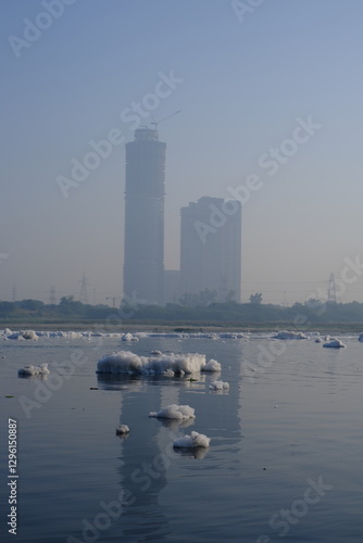 Most polluted river , Toxic foam covers sacred Yamuna river in Delhi India