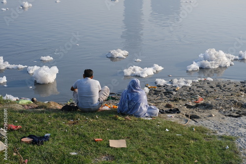 Most polluted river , Toxic foam covers sacred Yamuna river in Delhi India