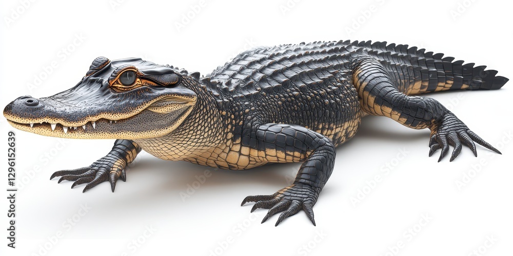 Naklejka premium Realistic 3D Model of Alligator on White Background, Ideal for Nature, Wildlife, Animal Studies, Educational Resources, and Creative Projects