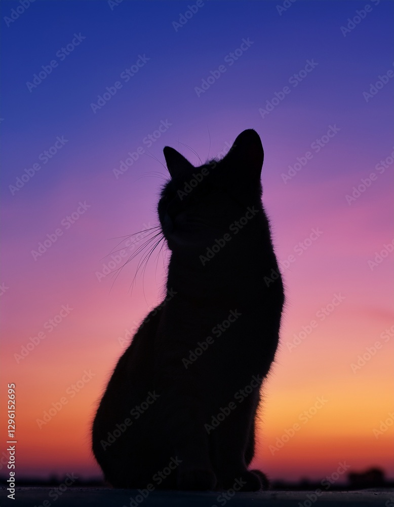 Obraz premium シンプルな色彩グラデーションを背景に、モダンでクリーンな印象の猫のシルエット