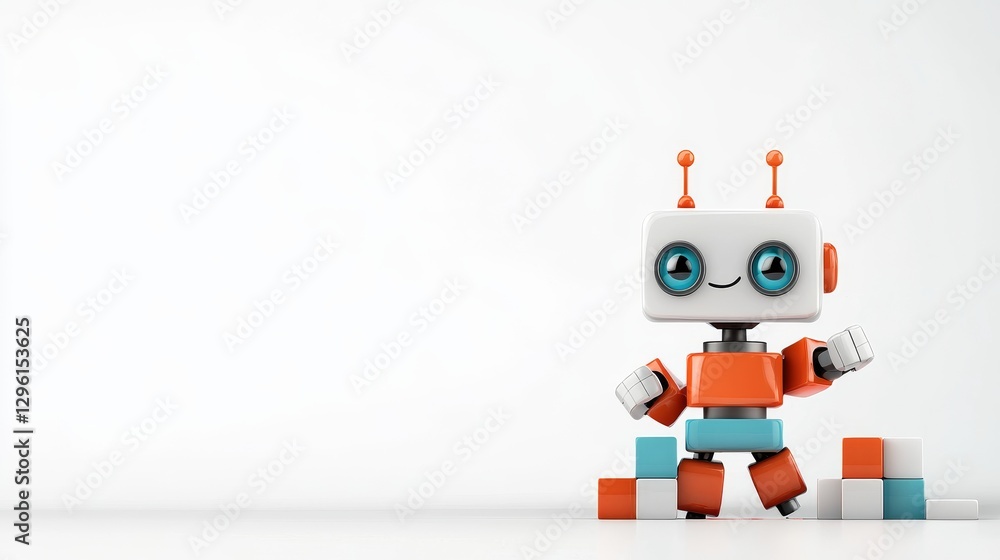 Playful robot building blocks studio 3d render creative close-up fun design Playful robot building blocks studio 3d render creative close-up fun design