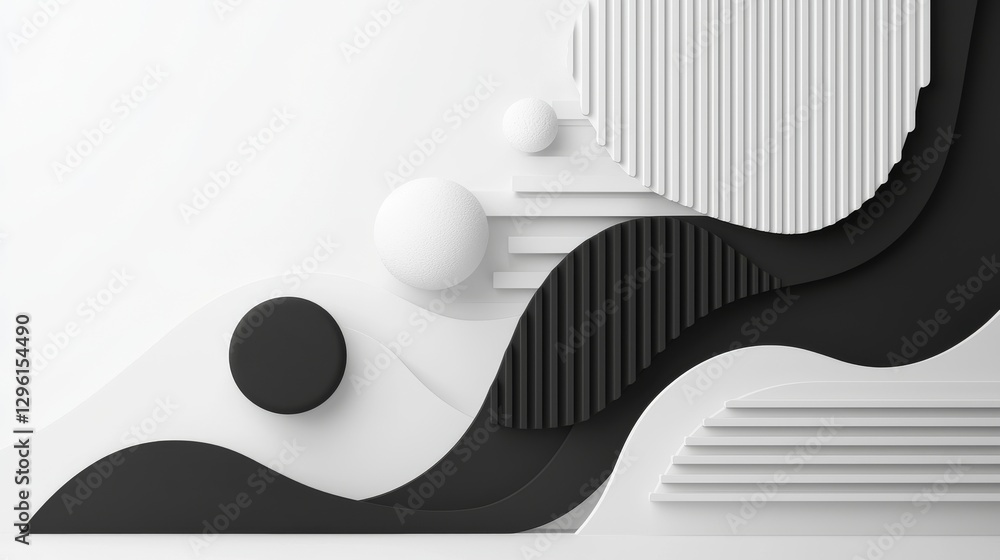Fototapeta premium Abstract black and white design elements modern art gallery digital artwork minimalist