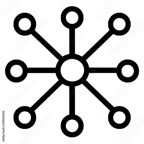 Abstract vector icon of a central node connected to multiple points, symbolizing networks, data systems, and connectivity.