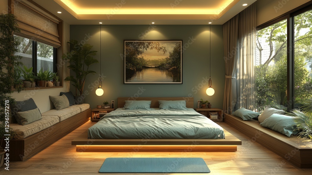 Contemporary Bedroom with Smart Bed and Meditation Corner Contemporary Bedroom with Smart Bed and Meditation Corner