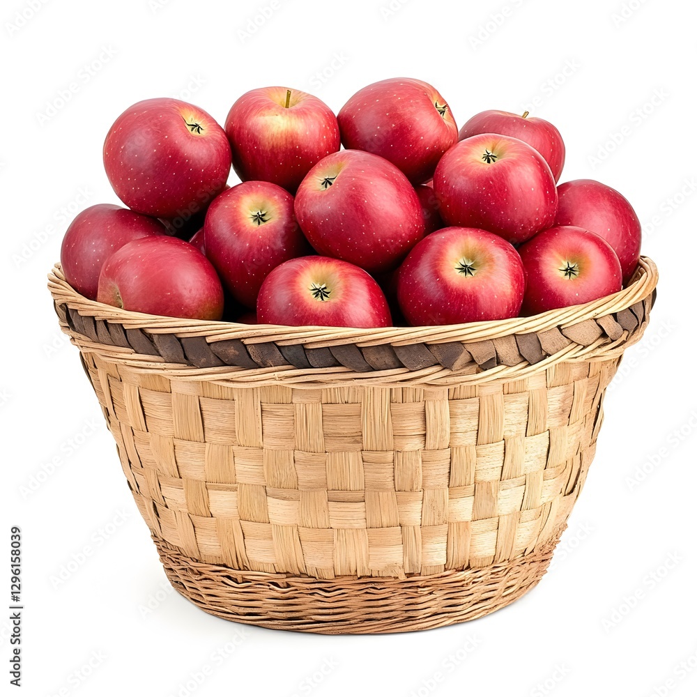 A full woven basket contains many delicious red apples A full woven basket contains many delicious red apples