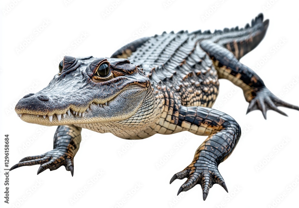 Realistic Close-Up of a Detailed Alligator or Crocodile with Textured Skin on a White Background for Wildlife and Nature Enthusiasts Realistic Close-Up of a Detailed Alligator or Crocodile with Textured Skin on a White Background for Wildlife and Nature Enthusiasts