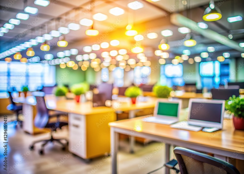 Bokeh Office Background: Blurred Modern Workspace with Desks & Computers Bokeh Office Background: Blurred Modern Workspace with Desks & Computers
