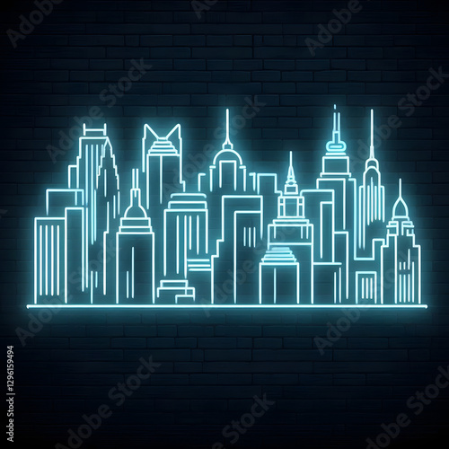 Neon city skyline of Chattanooga, TN, featuring vibrant skyscrapers against a textured brick wall backdrop.

