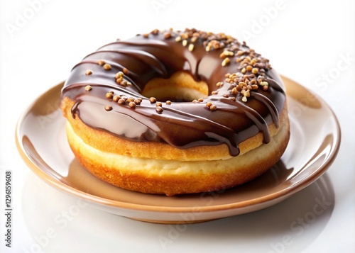 Donut Dessert in Plate on a White Background