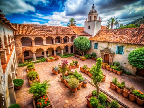 Bolivian Convent Courtyard: Tilt-Shift Panoramic View of San Felipe de Neri photo