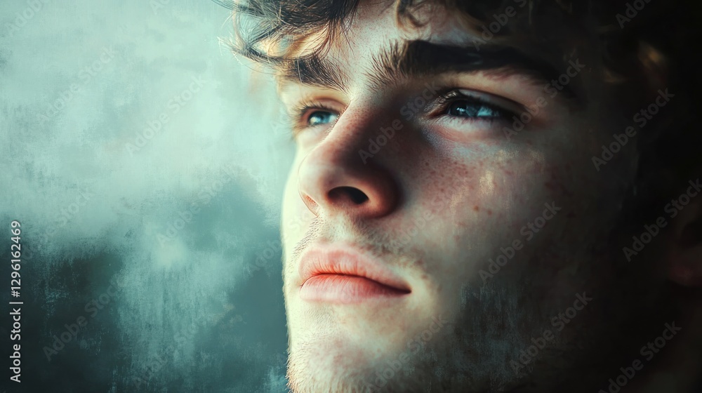 A Young Man's Pensive Gaze: A Portrait of Introspection A Young Man's Pensive Gaze: A Portrait of Introspection