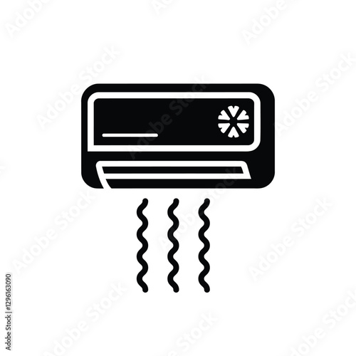 Silhouette Air Conditioner Icon with Cool Airflow. Minimalist AC Unit Vector Symbol. Cooling System HVAC Silhouette Icon. Home Appliance Cooling System Vector Icon