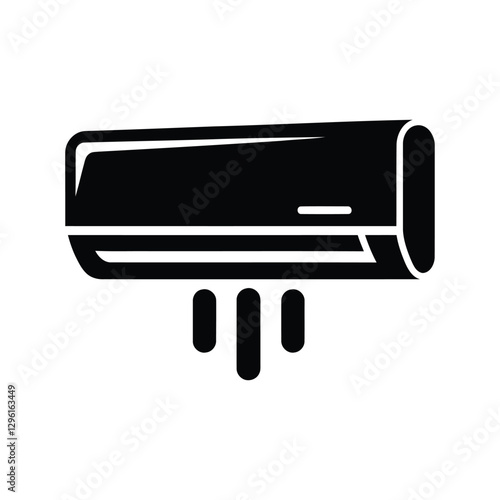 Silhouette Air Conditioner Icon with Cool Airflow. Minimalist AC Unit Vector Symbol. Cooling System HVAC Silhouette Icon. Home Appliance Cooling System Vector Icon
