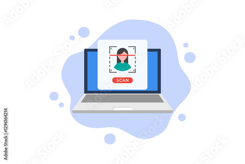Facial Recognition Technology Interface on a Laptop Screen Illustration