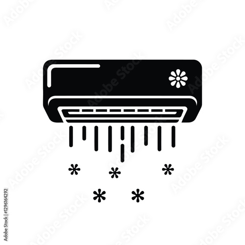 Silhouette Air Conditioner Icon with Cool Airflow. Minimalist AC Unit Vector Symbol. Cooling System HVAC Silhouette Icon. Home Appliance Cooling System Vector Icon