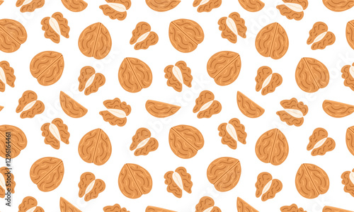 Walnut seamless pattern. Nuts and seeds background design. Vegan food ingredients. Vector illustration