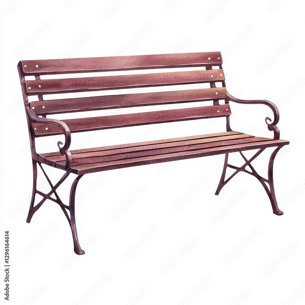 Watercolor bench art display urban park furniture design outdoor setting captured view creative inspiration, isolated on white background Watercolor bench art display urban park furniture design outdoor setting captured view creative inspiration, isolated on white background